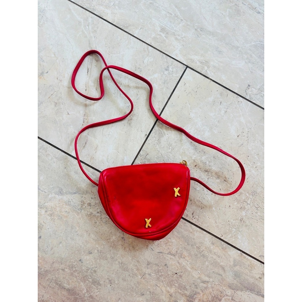 Paloma Picasso Vintage Red Leather Crossbody Belt Bag Made in Italy Gold X